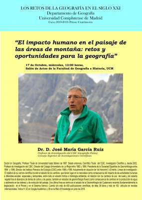 CONFERENCIA “El impacto humano en el paisaje de  las áreas de montaña: retos y  oportunidades para la geografía”